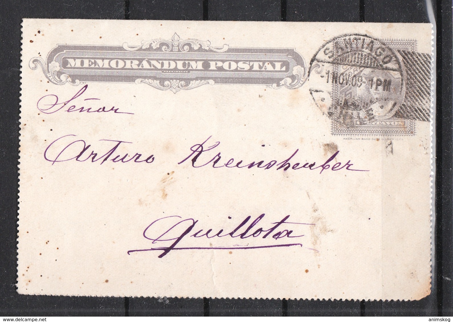 Chile 1909, Memorandum Postage, Gelaufen / Chile 1909, Memorandum Postage, Postally Used - Cile