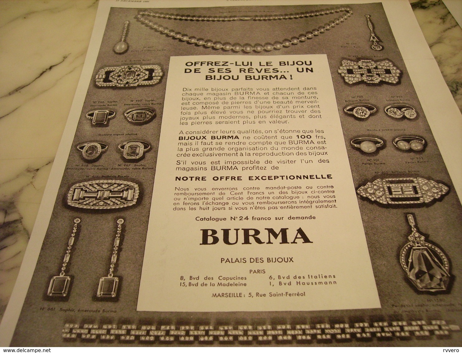 ANCIENNE PUBLICITE BIJOUX BURMA SON REVE 1931 - Publicidad