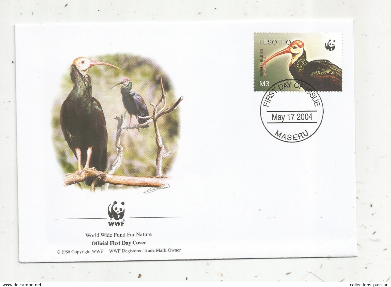 Premier Jour D'émission ,FDC , WWF , LESOTHO ,  MASERU ,17 May 2004, Southern Bald Ibis, Oiseau - Lesotho (1966-...)