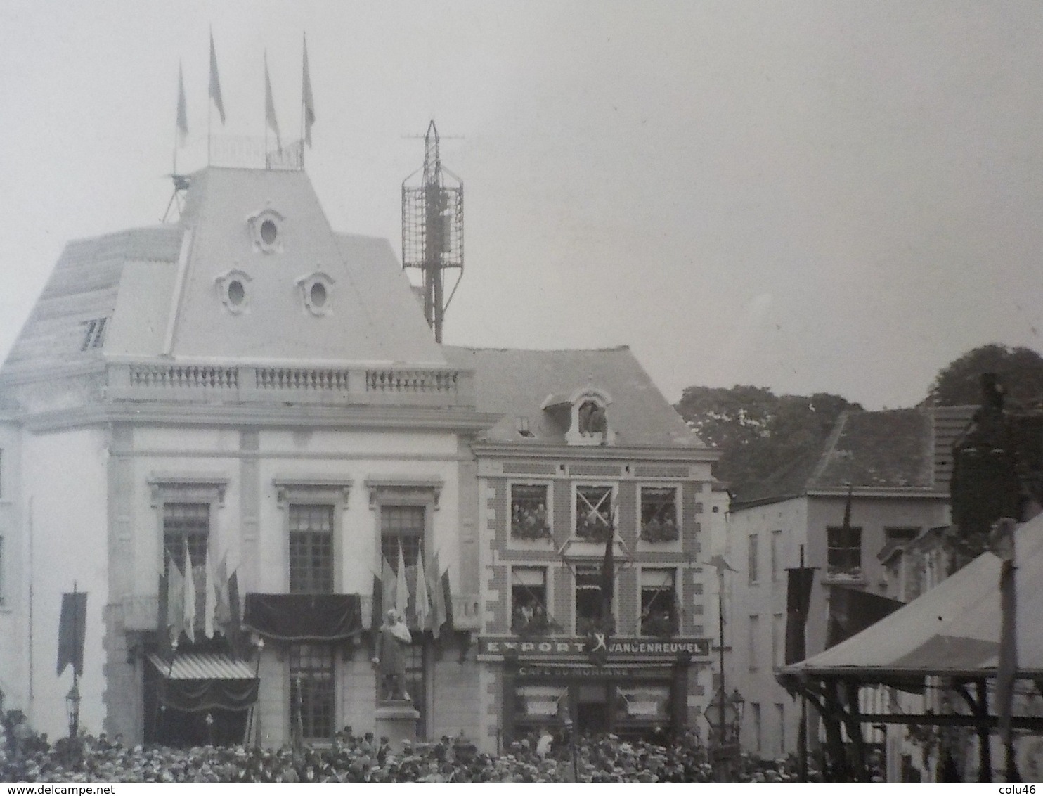 1900 photo originale Soignies Centre kiosque évènement important Roi ? Reine?  24 x 18 cm