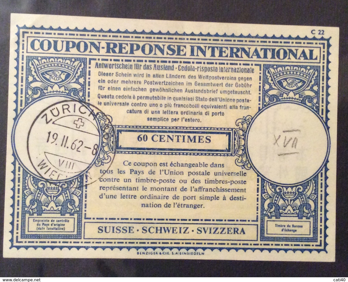 COUPON REPONSE INTERNATIONALE   SVIZZERA SUISSE  60 CENTIMES - Posta