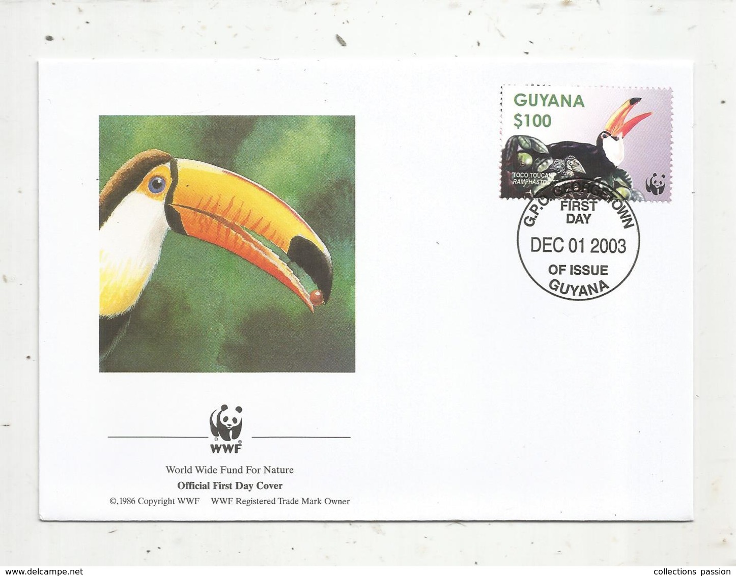 Premier Jour D'émission ,FDC , WWF , GUYANA ,GEORGETOWN ,oiseau , Toco Toucan ,01 Dec. 2003 - Guyana (1966-...)