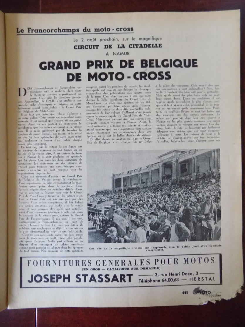 Moto Magazine N° 11 GP. Belgique Moto-cross Namur - GP. De Vitesse Francorchamps - Michelin - ... - Auto/Moto