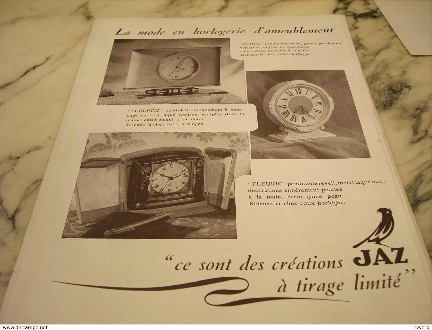 ANCIENNE PUBLICITE TIRAGE LIMITE PENDULE  JAZ 1946 - Autres & Non Classés