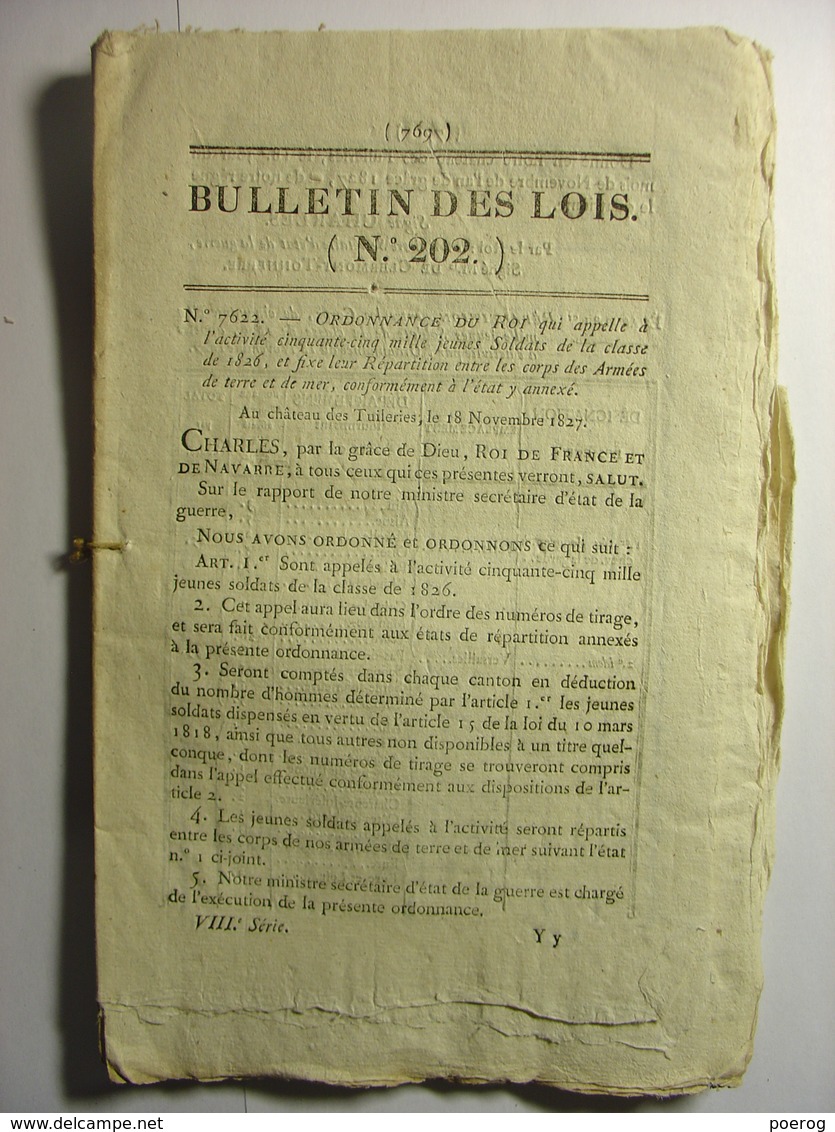 BULLETIN DE LOIS De 1827 - APPEL DE 55000 SOLDATS - TRIBUNAL COMMERCE EVREUX - COMMUNAUTE DES SOEURS DE CHAMPDENIERS - Wetten & Decreten