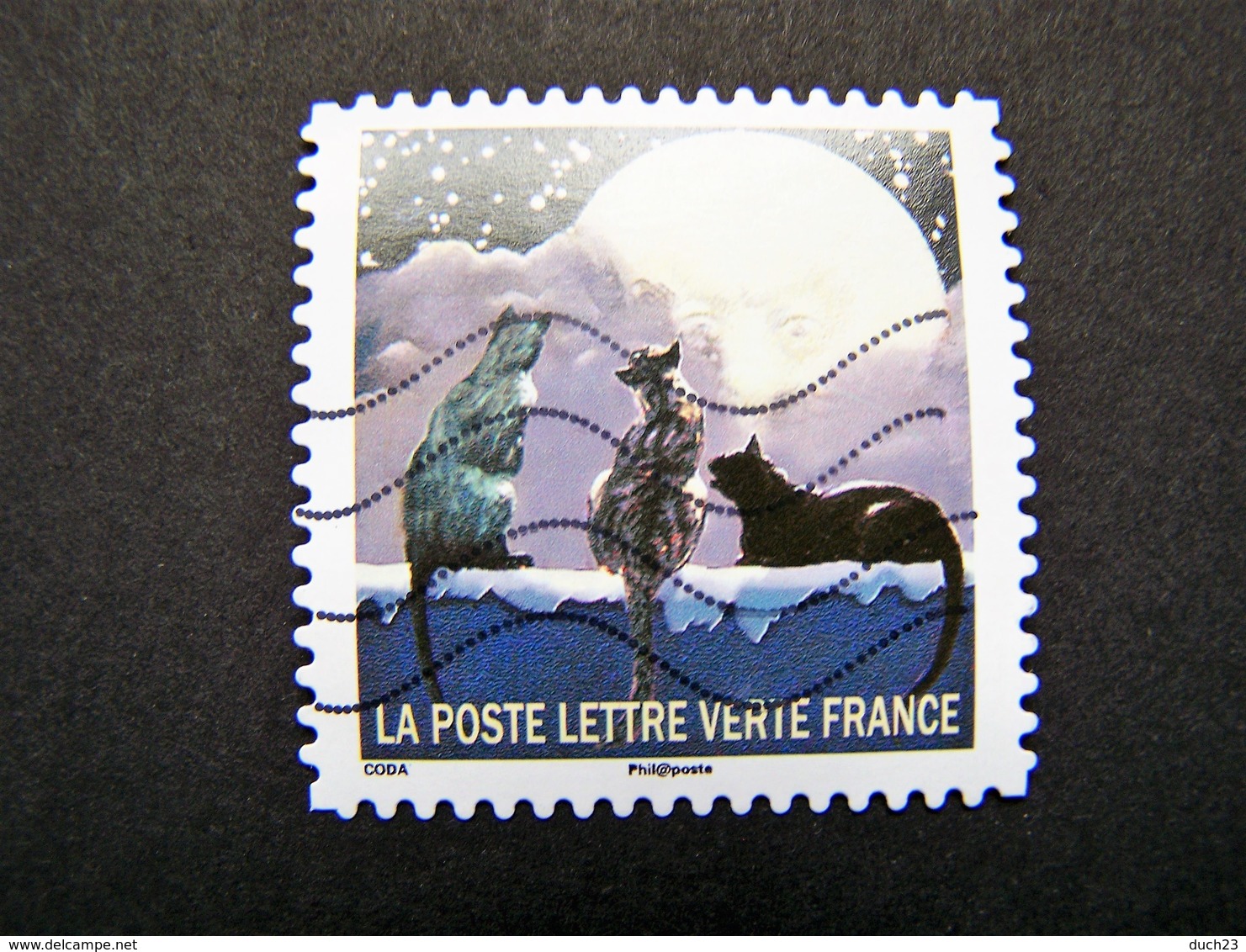 N°1327 LUNE OBSERVANT DES CHATS OBLITERE ANNEE 2016 SERIE DU CARNET CORRESPONDANCES PLANETAIRES AUTOCOLLANT ADHESIF - Oblitérés