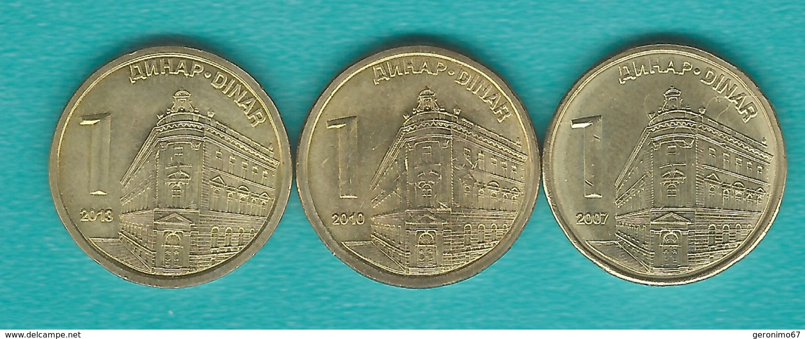 Serbia - 1 Dinar - 2007 (KM39); 2010 (KM48); 2013 (KM54) & 2 Dinara - 2006 (KM46); 2009 (KM49) & 2013 (KM55) - Serbia