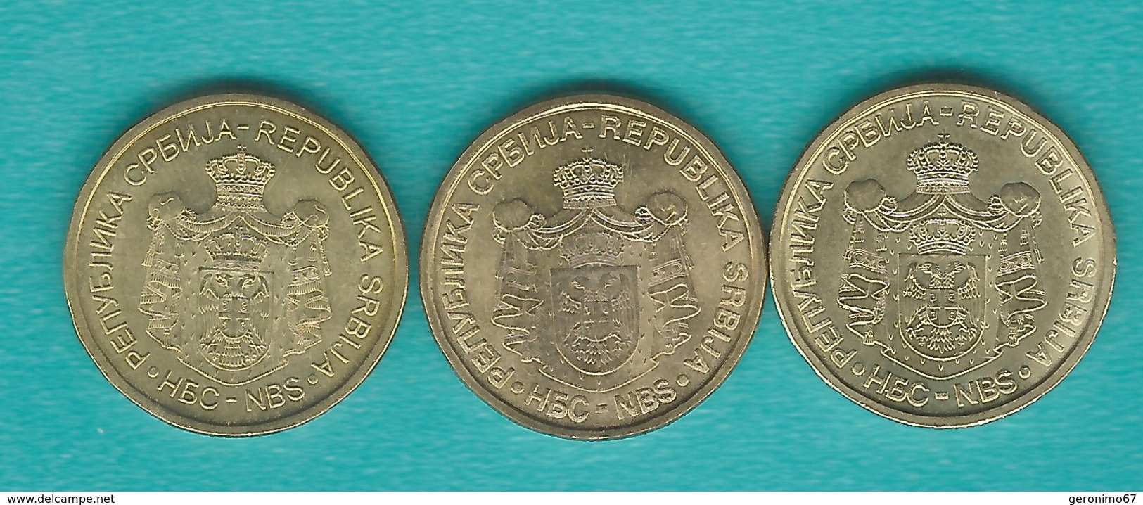 Serbia - 1 Dinar - 2007 (KM39); 2010 (KM48); 2013 (KM54) & 2 Dinara - 2006 (KM46); 2009 (KM49) & 2013 (KM55) - Serbia