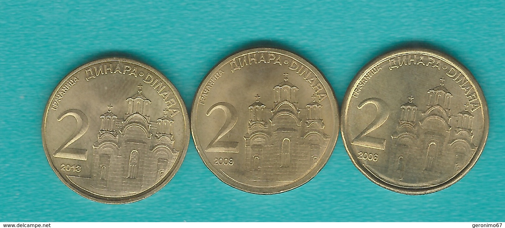 Serbia - 1 Dinar - 2007 (KM39); 2010 (KM48); 2013 (KM54) & 2 Dinara - 2006 (KM46); 2009 (KM49) & 2013 (KM55) - Serbie