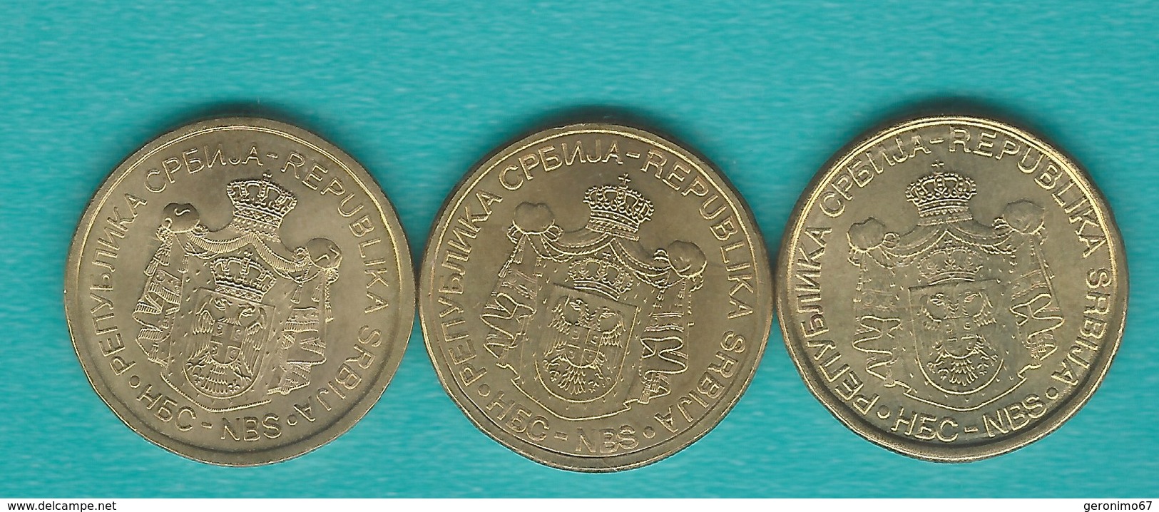 Serbia - 1 Dinar - 2007 (KM39); 2010 (KM48); 2013 (KM54) & 2 Dinara - 2006 (KM46); 2009 (KM49) & 2013 (KM55) - Serbia