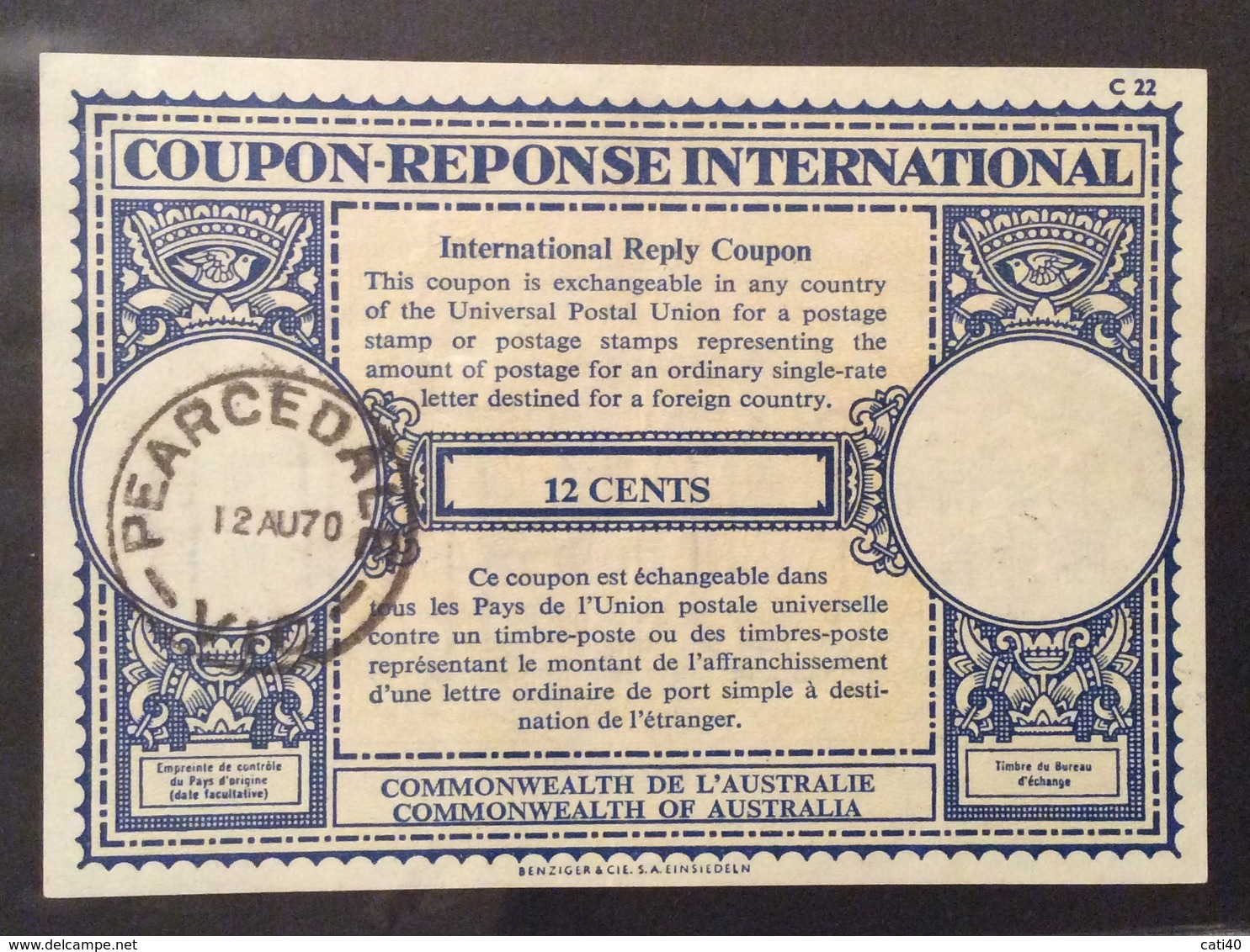 COUPON REPONSE INTERNATIONALE   AUSTRALIA 12 CENTS - Posta