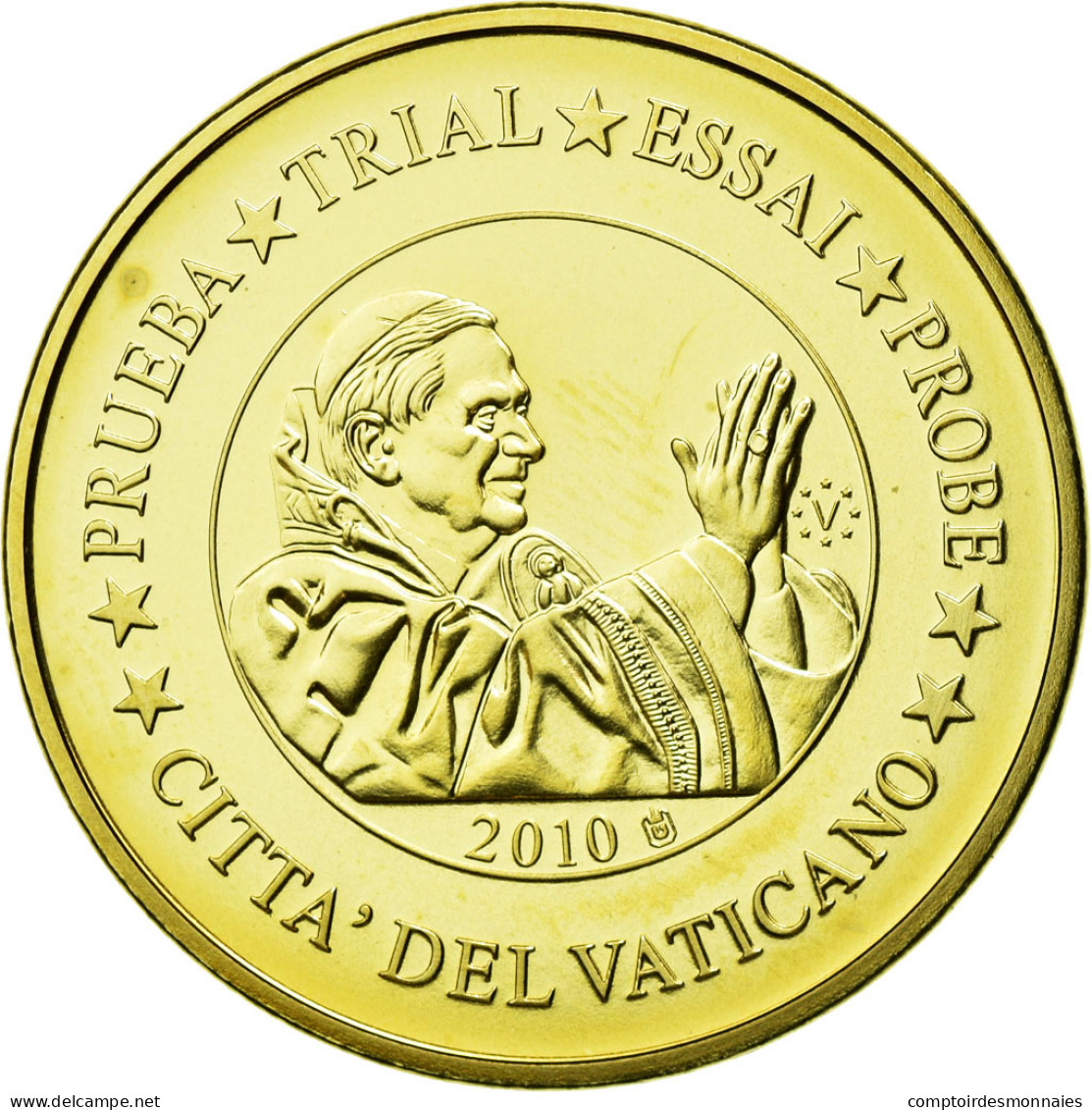 Vatican, Médaille, 20 C, Essai-Trial Benoit XVI, 2010, FDC, Copper-Nickel Gilt - Autres & Non Classés