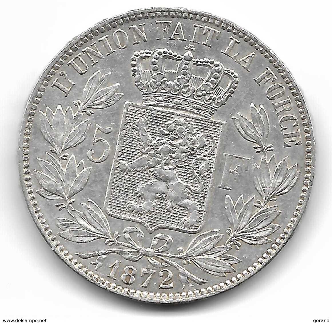 LEOPOLD 2 - 5 FRANK 1872 - 5 Francs