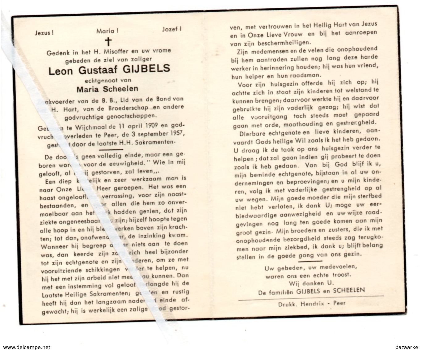 LEON GUSTAAF GIJBELS ° WIJCHMAAL 1909 + PEER 1957 / MARIA SCHEELEN - Images Religieuses