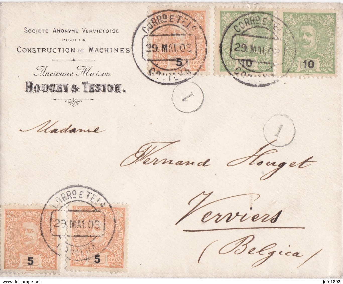 Portugal - Letter To Verviers 29 MAI 03 - Lettres & Documents