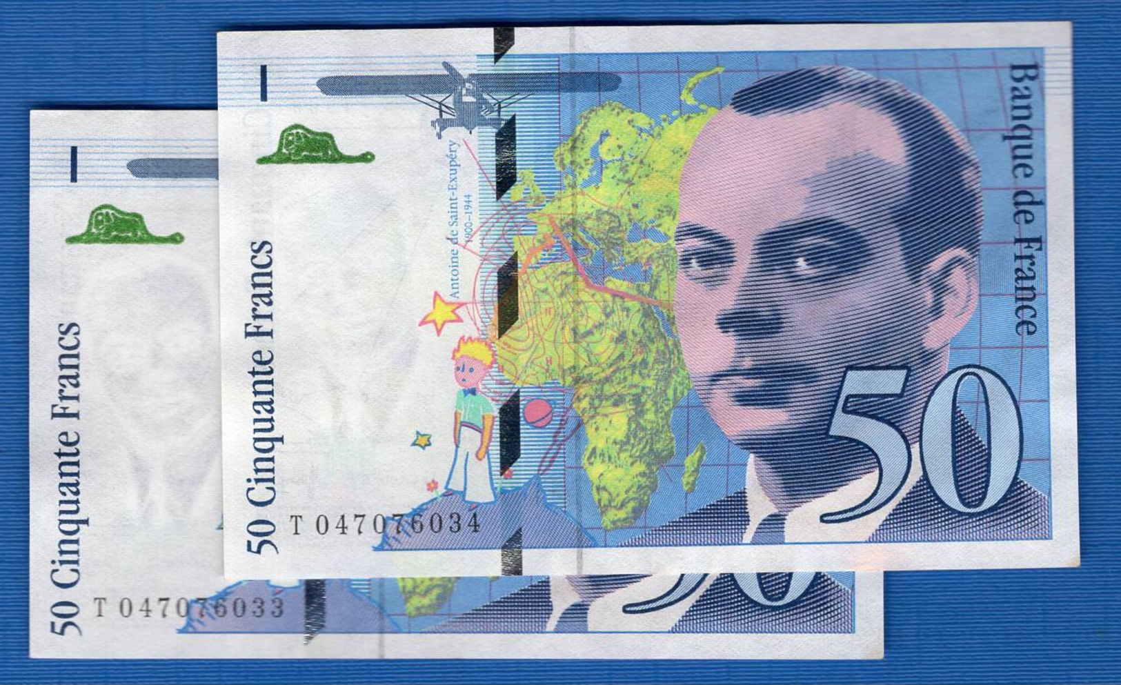 2  Billets  Suite - 50 F 1992-1999 ''St Exupéry''