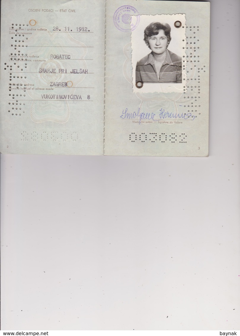 P29  --  SFR  YUGOSLAVIA  --  PASSPORT --  LADY PHOTO  ~ 1978  --  VISA ( AUFENTHAL BIS 3 MONATEN )  DEUTSCHLAND - Historische Dokumente