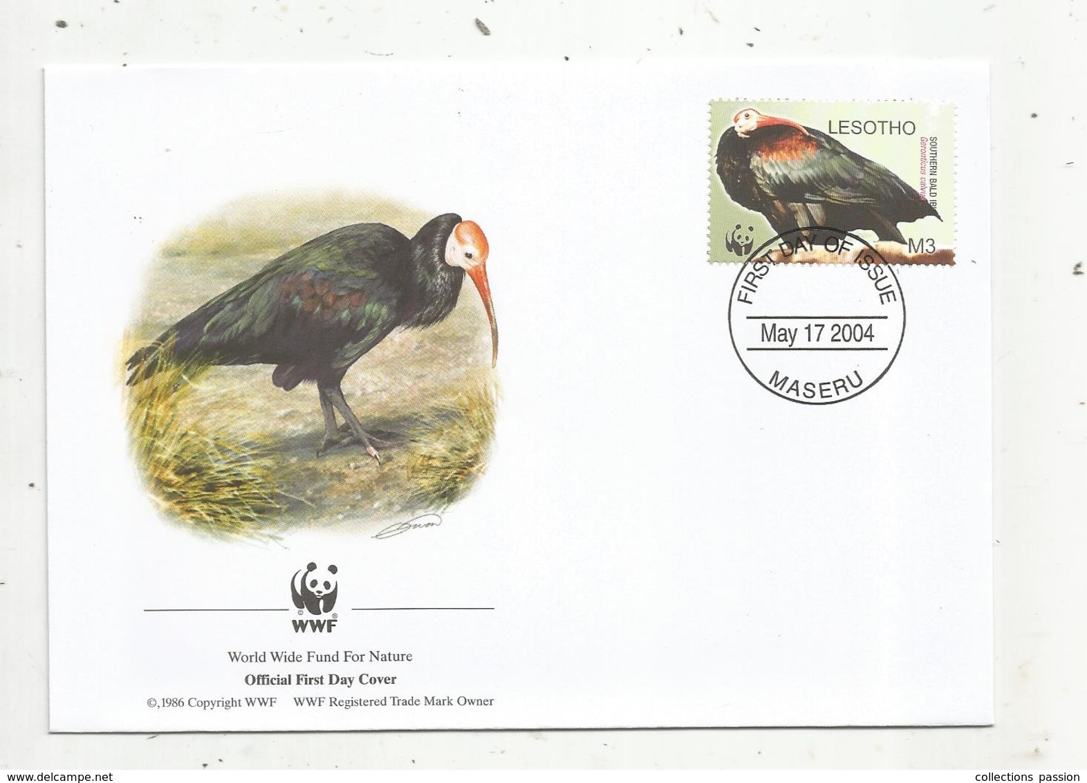 Premier Jour D'émission ,FDC , WWF , LESOTHO ,  MASERU ,17 May 2004, Southern Bald Ibis, Oiseau - Lesotho (1966-...)