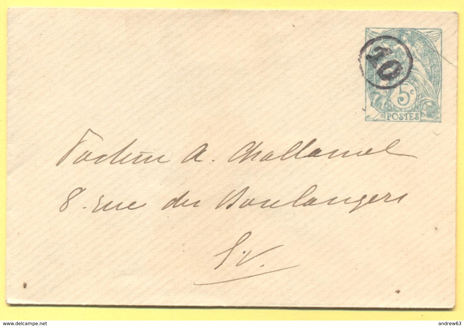 FRANCIA - France - 10 Oblitération Jour De L'An - 5c Blanc - Intero Postale - Entier Postal - Postal Stationery - Viaggi - 1877-1920: Periodo Semi Moderno