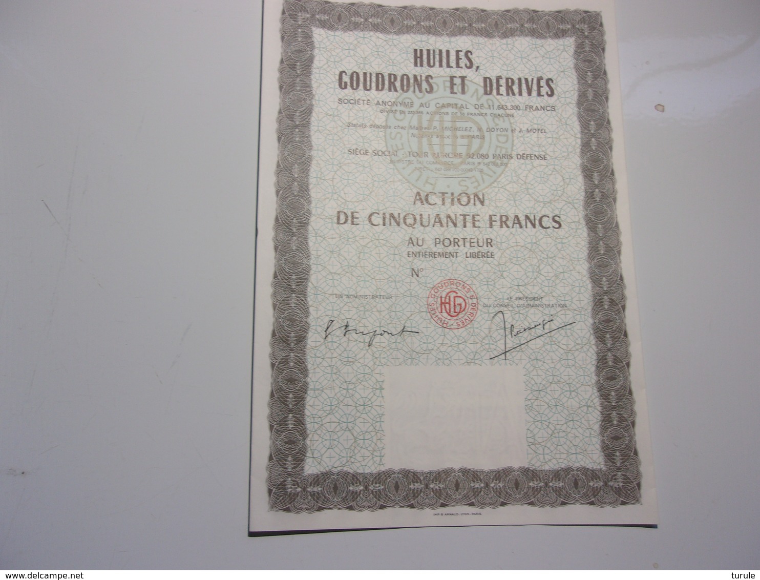 HUILES,GOUDRONS ET DERIVES (action De 50 Francs) - Autres & Non Classés