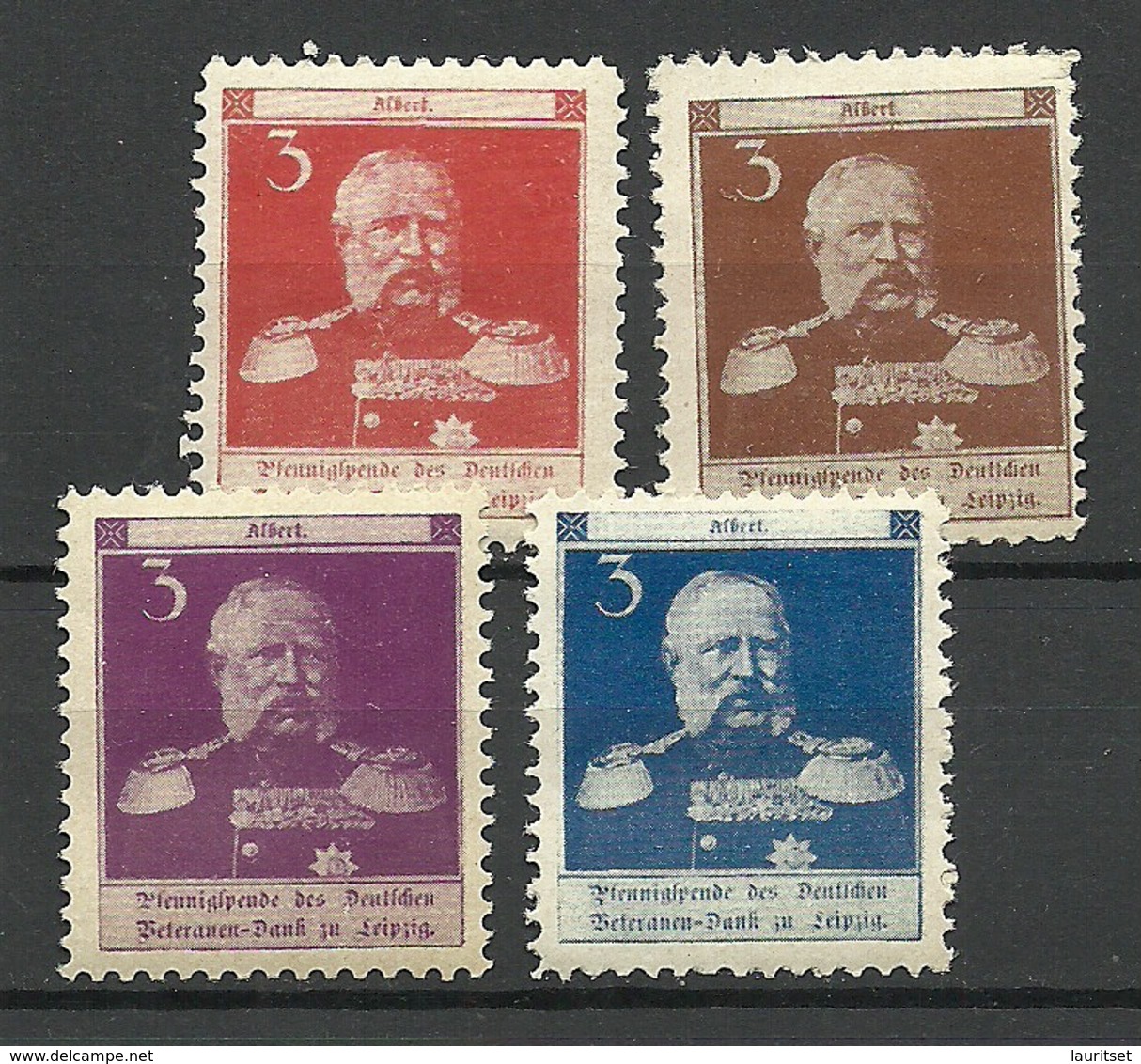 Germany Ca 1910 Albert Dt. Veteranen-Dank Zu Leipzig Spendemarken 3 Pfg MNH - Erinnophilie