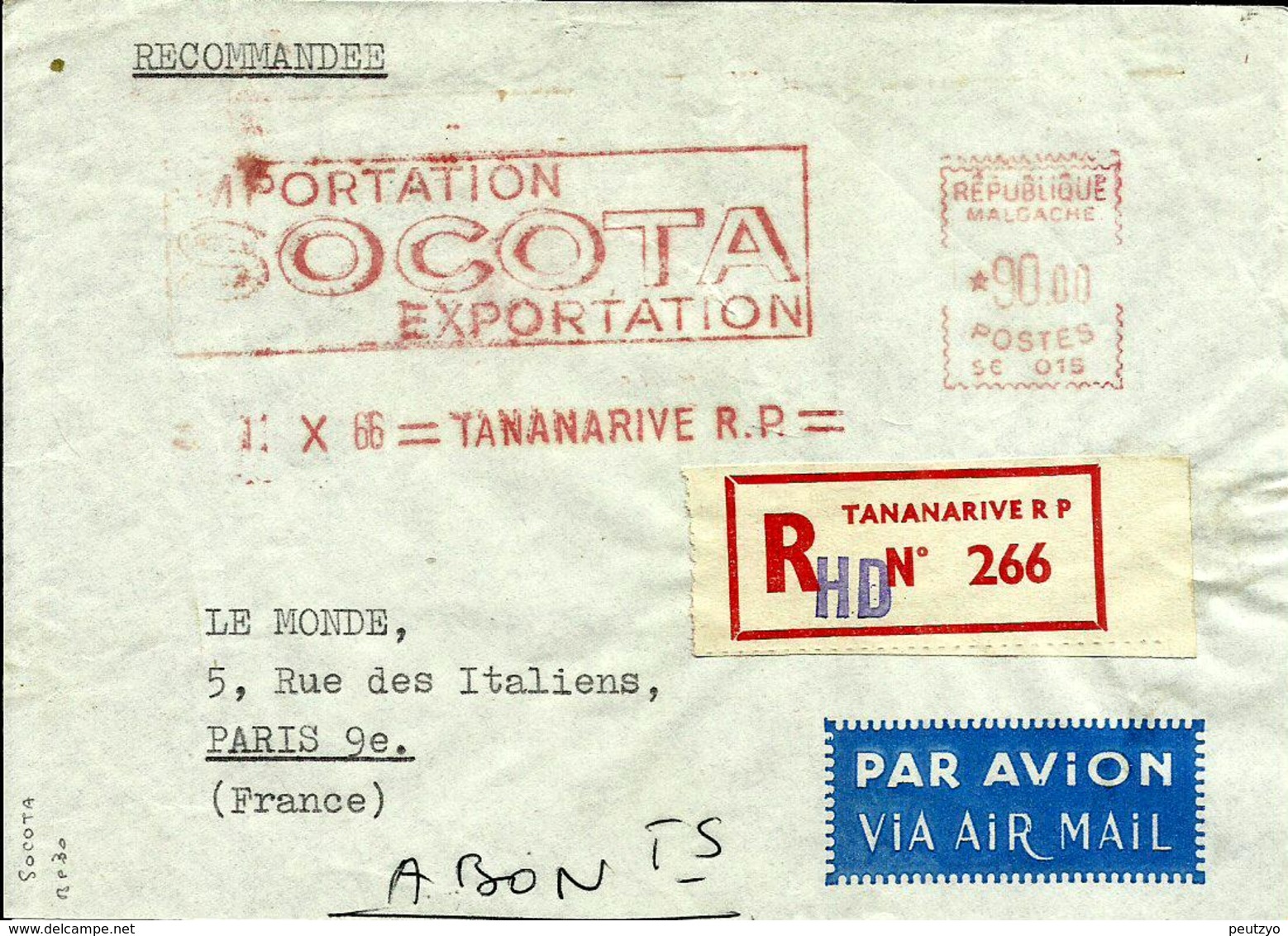 EMA SATAS SC 015 Republique Malgache  1966   A76/6 - EMA (Printer Machine)