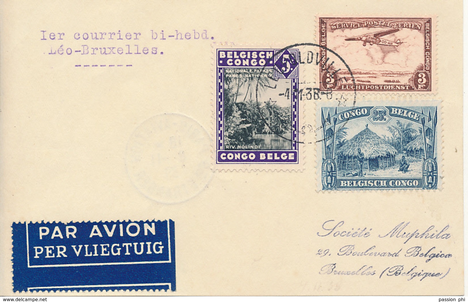 BELGIAN CONGO AIR COVER FIRST FLIGHT 1938 - Lettres & Documents