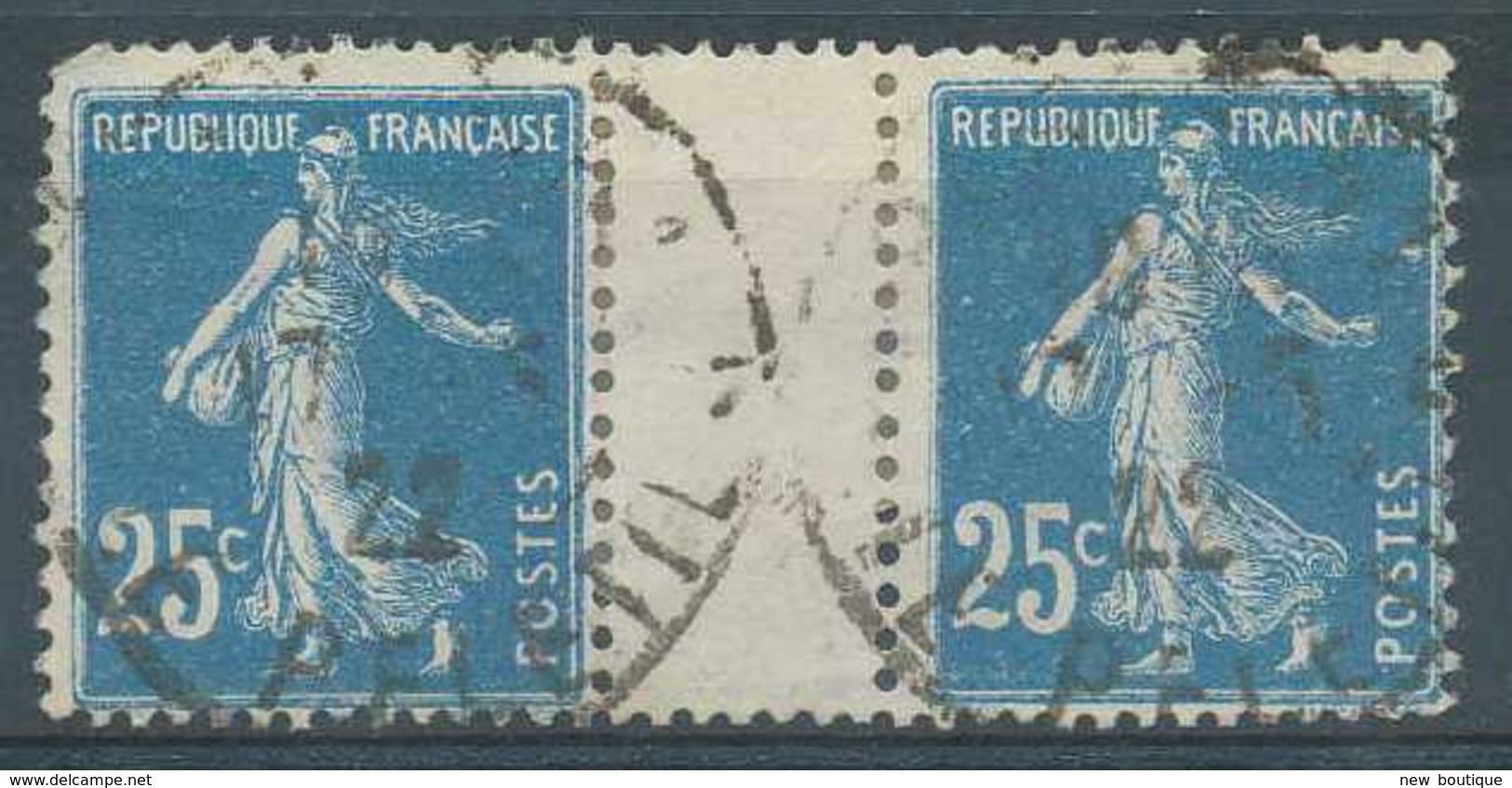 NB - [803715]140, 25c Bleu, Semeuse Camée, 1t Mince, En Paire Interpanneau - 1906-38 Sower - Cameo