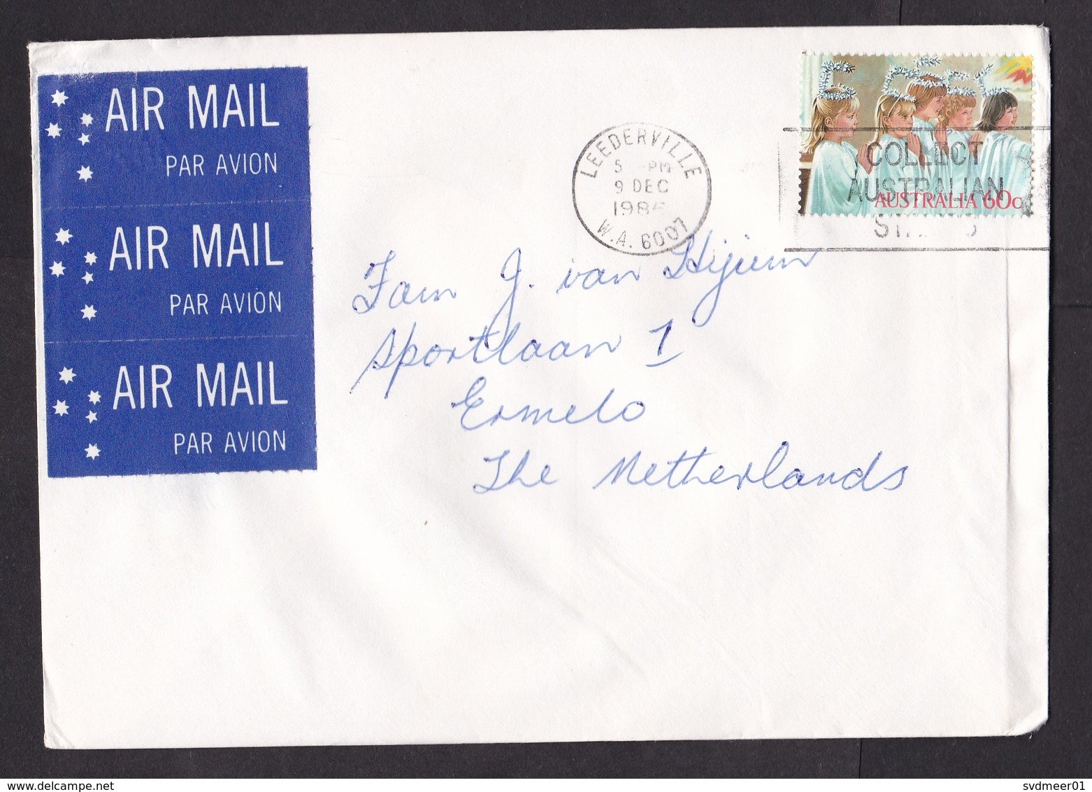 Australia: Airmail Cover To Netherlands, 1985, 1 Stamp, Christmas, Cancel Leederville, 3x Air Label (minor Crease) - Brieven En Documenten