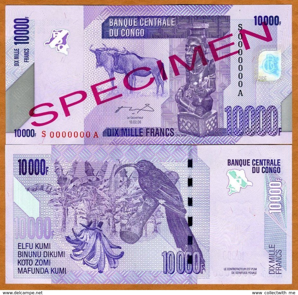 Congo 10000 Francs 2006 Specimen UNC - République Démocratique Du Congo & Zaïre