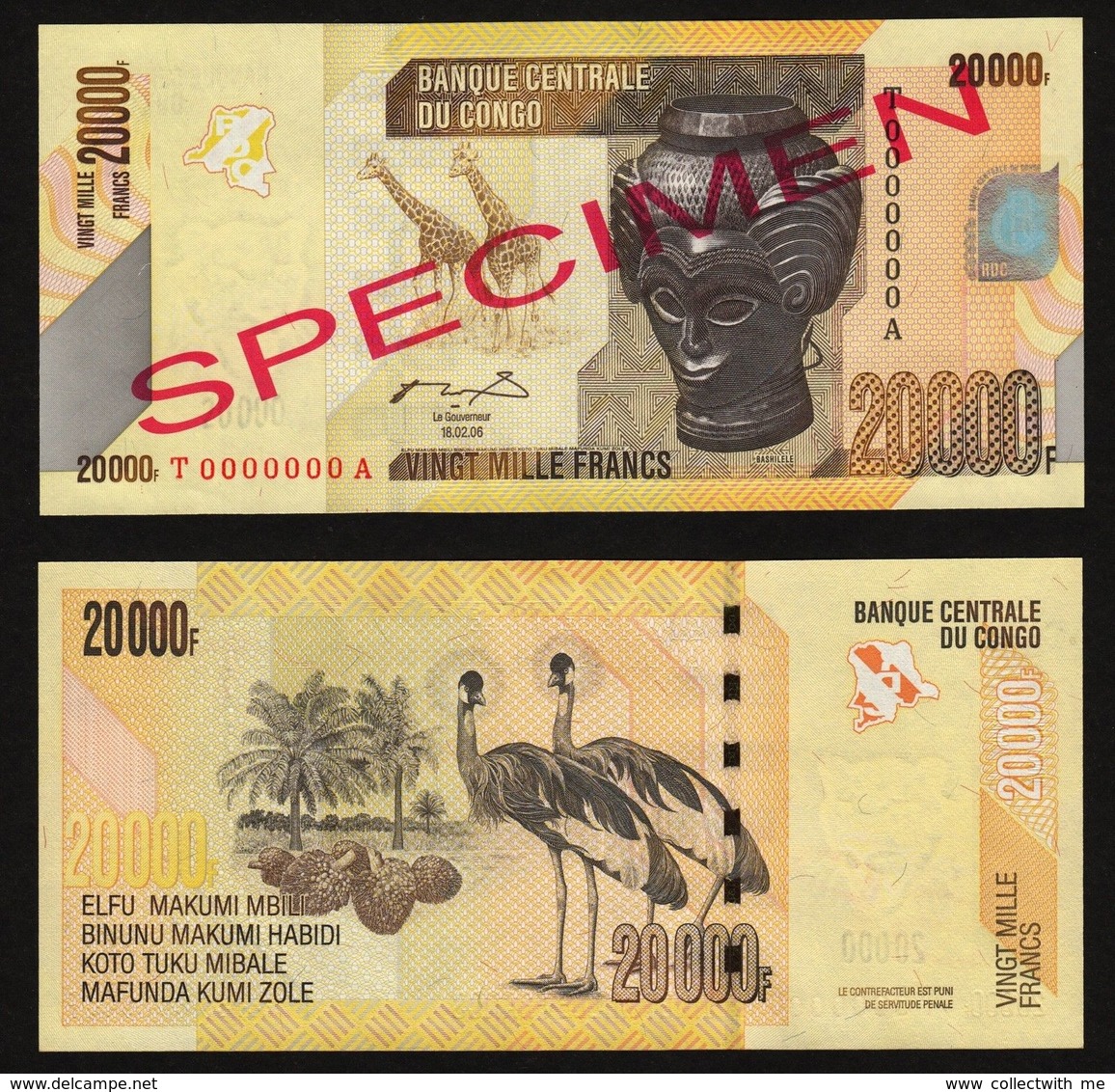 Congo 20000 Francs 2006 Specimen UNC - République Démocratique Du Congo & Zaïre