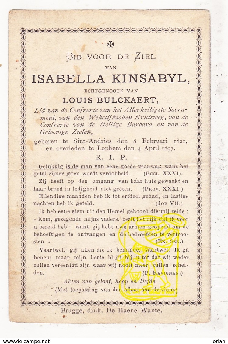 DP Isabella Kinsabyl ° St.-Andries Brugge 1821 † Loppem Zedelgem 1897 X Louis Bulckaert / Kinsabil Keysabil Keynsabil - Images Religieuses