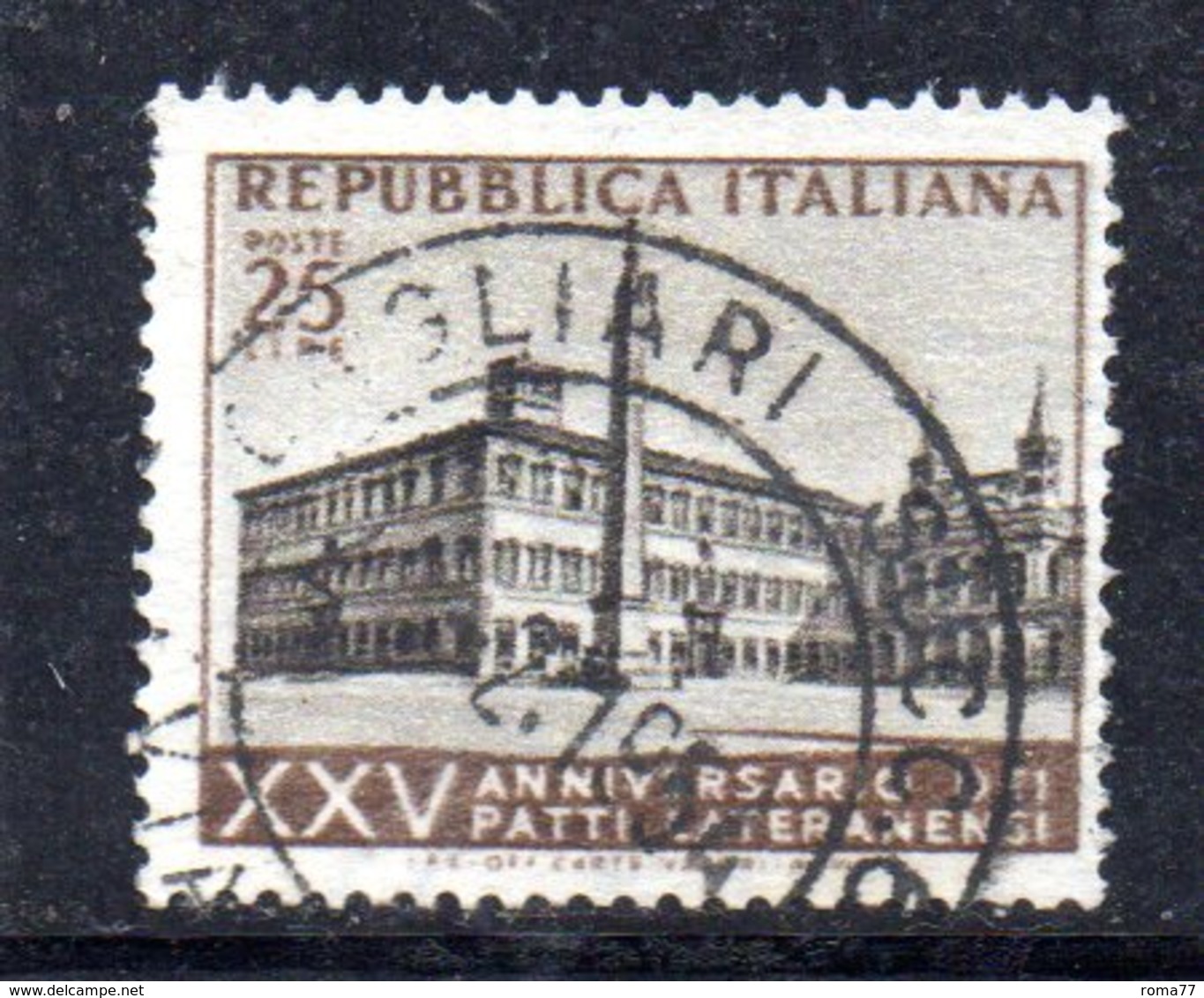 XP2507 - REPUBBLICA 1954 , 25 Lire N. 733 Usato. Patti Lateranensi .Filigrana Lettere - Varietà E Curiosità