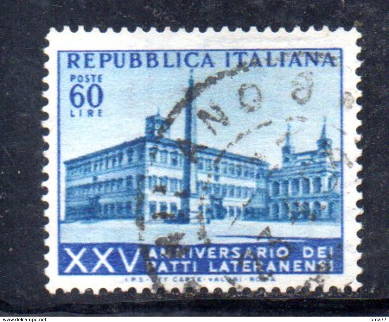 XP2498 - REPUBBLICA 1954 , 60 Lire N. 734 Usato. Patti Lateranensi .Filigrana Lettere - Varietà E Curiosità