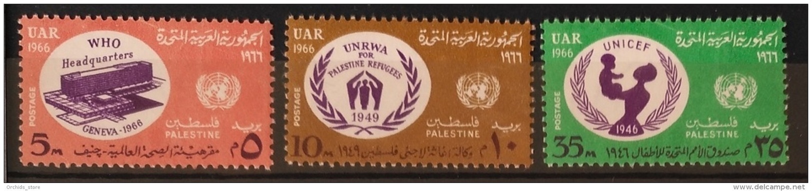 E24 - Egypt Occupation Of Gaza Palestine, 1966 SG 167-169 Cplte Set 3v. MNH - UN Day, WHO. UNRWA Refugees, UNICEF - Palestine