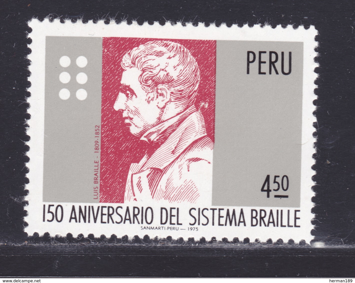 PEROU N°  616 ** MNH Neuf Sans Charnière, TB (D8170) Louis Braille - 1976 - Pérou