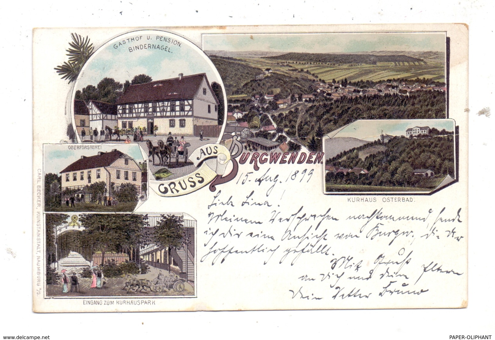 0-5234 KÖLLEDA - BURGWENDEN, Lithographie 1899, Gasthof, Oberförsterei, Kurhauspark..., Mittelknick - Soemmerda