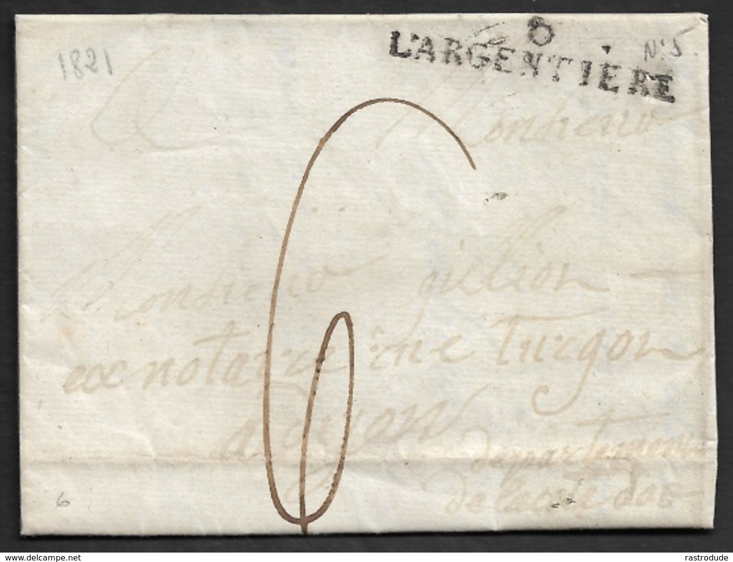 1821 - LAC - 6  L'ARGENTIÈRE 41mm X 9mm ( Ardeche ) - 1701-1800: Précurseurs XVIII