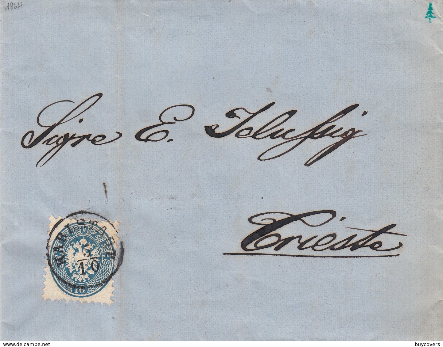 AUSTRIAZ36 - Lettera Del 1864 Da Karlstad A Trieste Con 10 Kr Azzurro - Ex Collezione Provera - - Briefe U. Dokumente