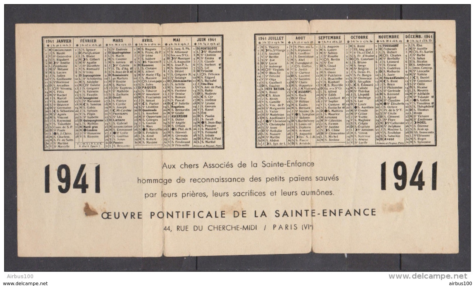 CALENDRIER 1941 IMAGE PIEUSE ÎLES FIDJI SOEURS MARISTES - OEUVRE PONTIFICALE DE LA SAINTE ENFANCE - Petit Format : 1941-60