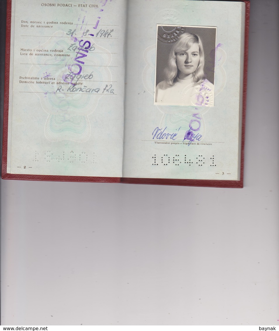 P28  --  SFR  YUGOSLAVIA  --  PASSPORT --  LADY PHOTO  ~ 1969 - Historische Dokumente