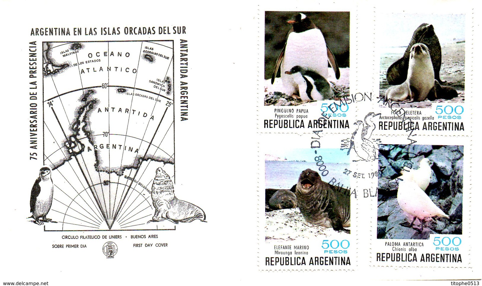 ARGENTINE. Timbres Issu Du BF 26 De 1980 Sur Enveloppe 1er Jour. Pingouin/Phoque/Eléphant De Mer. - Antarctic Wildlife