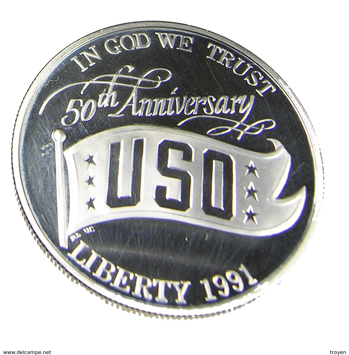 1 Dollar - 50ème Anniversaire USO -   USA - 1991 - Argent 900. - Sup - 26,7 Gr. - - Collections