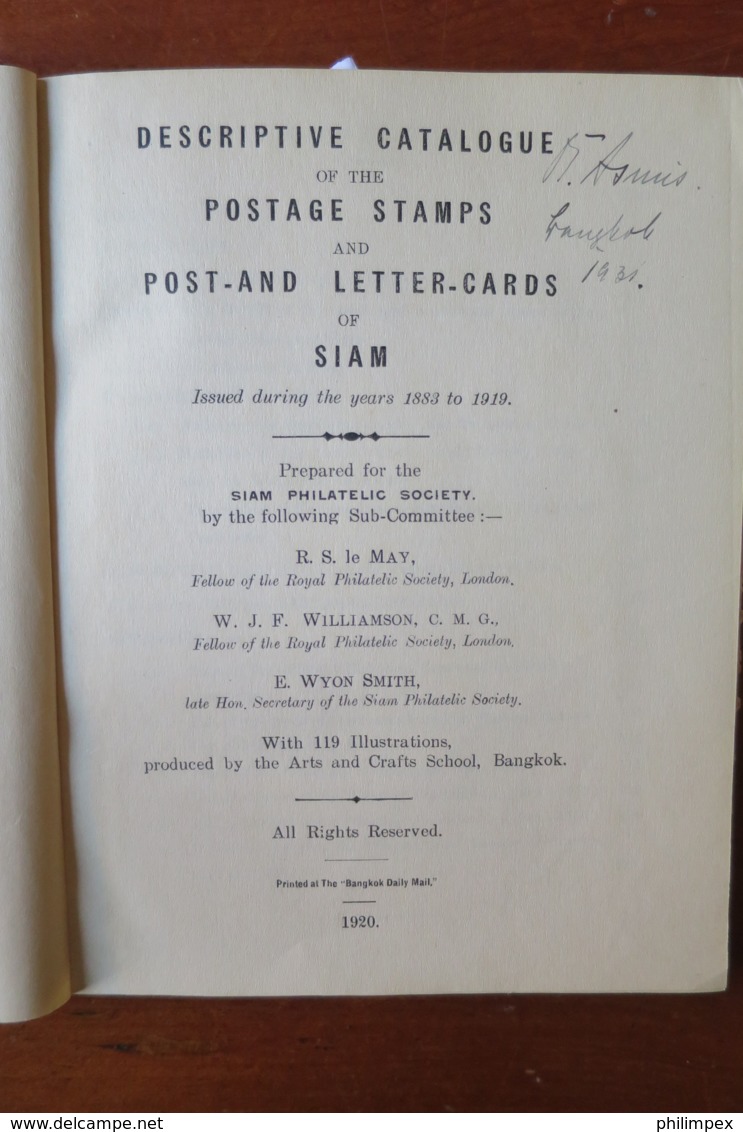 SIAM (THAILAND) DESCRIPTIVE CATALOGUE OF THE POSTAGE STAMPS AND POST-AND LETTER-CARDS - Autres & Non Classés