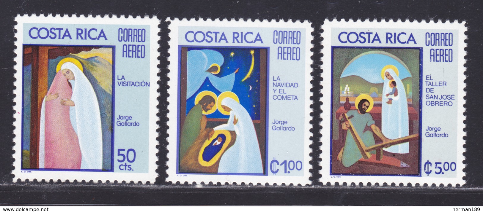 COSTA RICA AERIENS N°  636 à 638 ** MNH Neufs Sans Charnière, TB (D8172) Noêl, Tableaux De Jorge Gallardo -1975 - Costa Rica