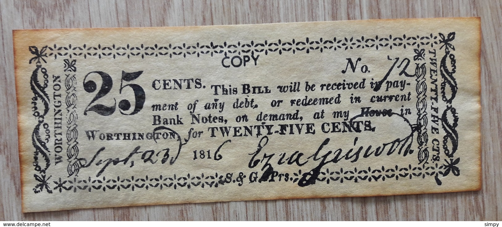 USA 25 Cents 1816 Copy Fantasy Money - Autres & Non Classés