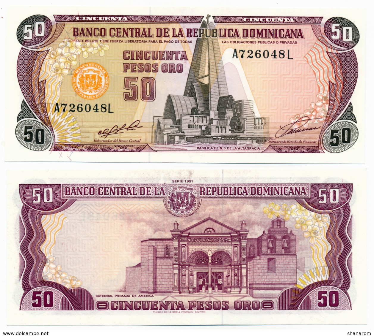 1992 // BANCO CENTRAL DE LA REPUBLICA DOMINICANA // 50 PESOS ORO // AU - Dominicaine