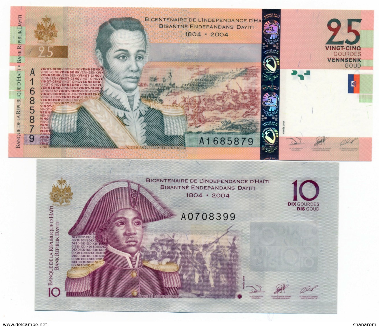 2004 // BANK REPIBLIK DAYITI // Commemorative Bill // Polymer // 10 & 25 Goud // UNC - Haïti