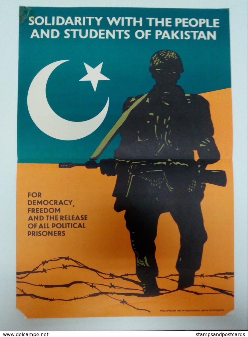 Affiche C. 1980 Solidarité Democracie Paquistan Propagande Solidarity Democracy Pakistan Propaganda - Affiches