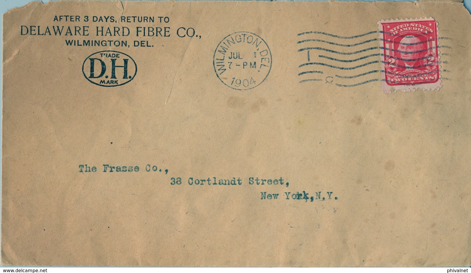 1904 , ESTADOS UNIDOS , SOBRE CIRCULADO , WILMINGTON - NUEVA YORK , LLEGADA AL DORSO - Cartas & Documentos